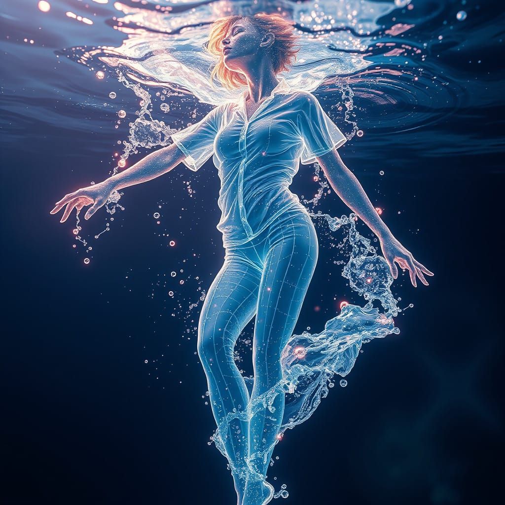 Ethereal Waterbending Woman in Double Exposure Style