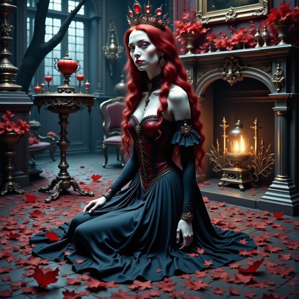 Queen of Hearts Portrait in Primordial Forest