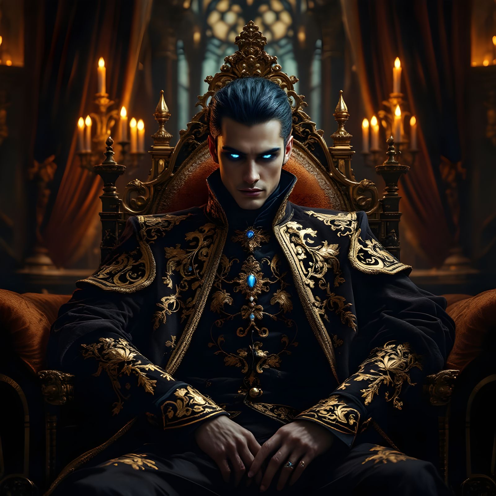 Elegant Dark Lord in Grand, Candlelit Chamber