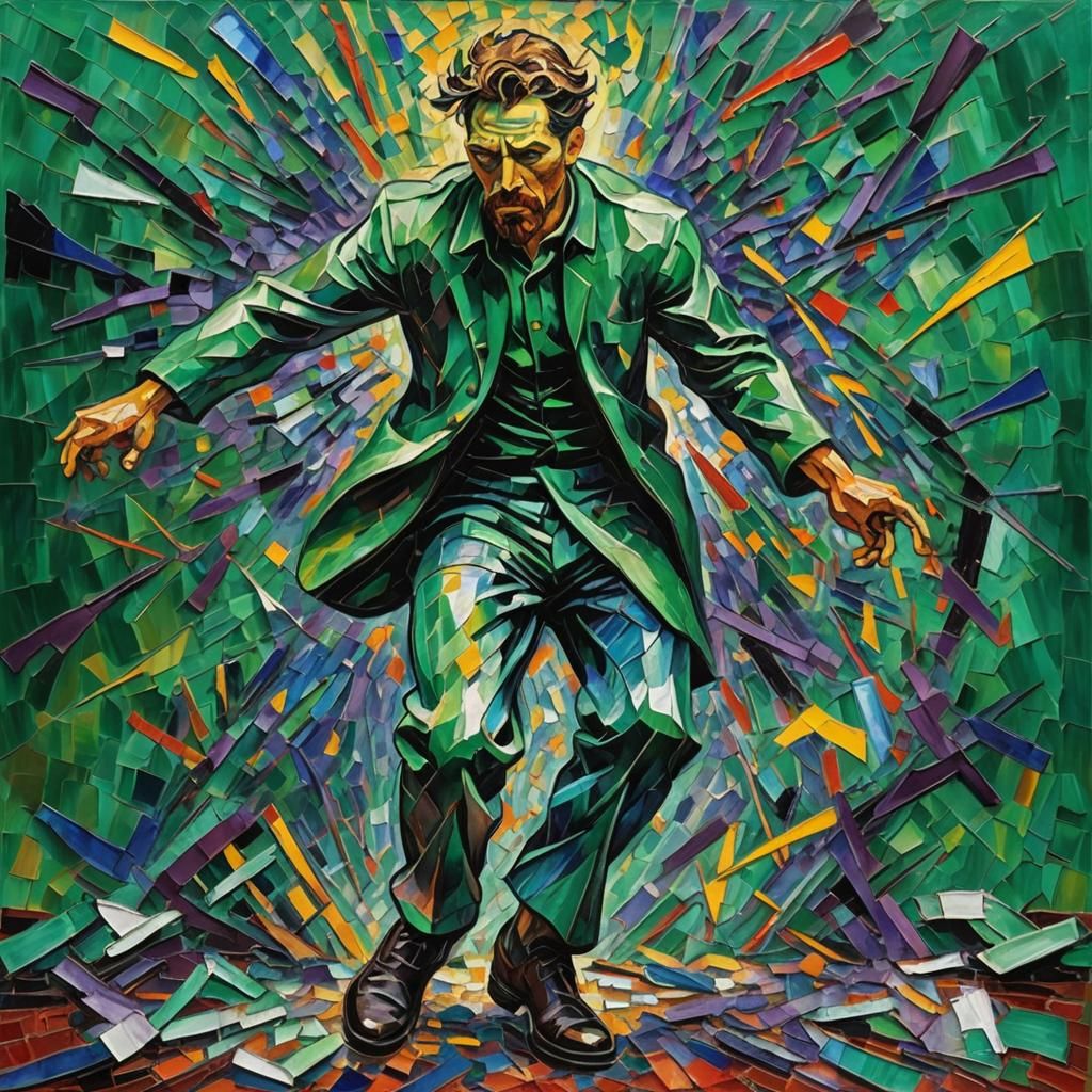 Man Emerging from Chains: Neo-Impressionist Impasto Art