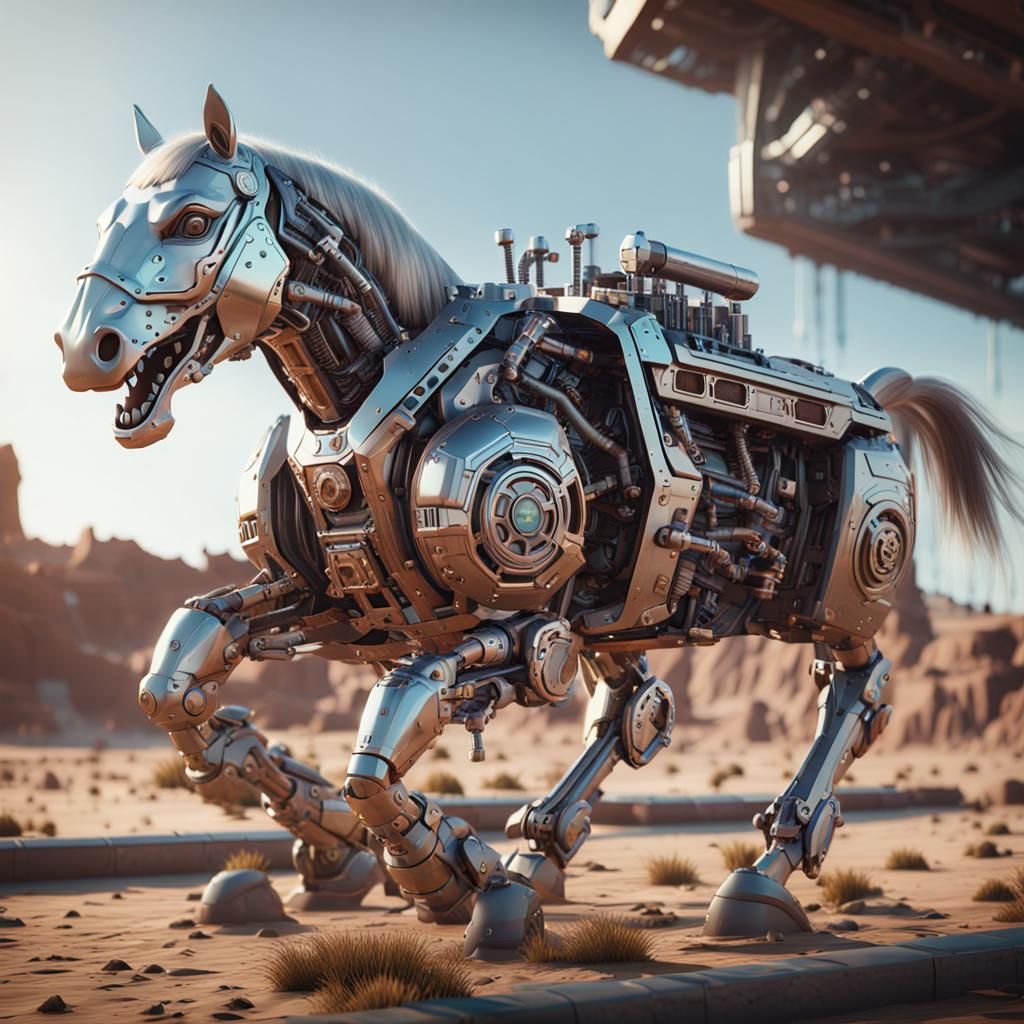 Laughing Horse with Intricate Sci-Fi Details