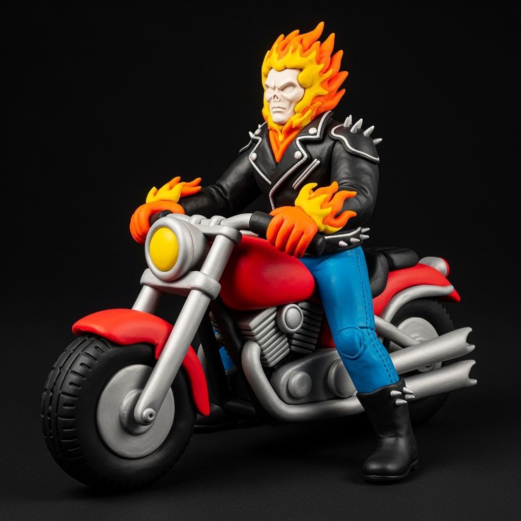 Play-Doh Sculpture of Ghost Rider on Motorcycle