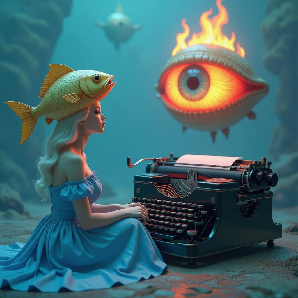 Surreal Albino Woman Dreamscape in 3D Style