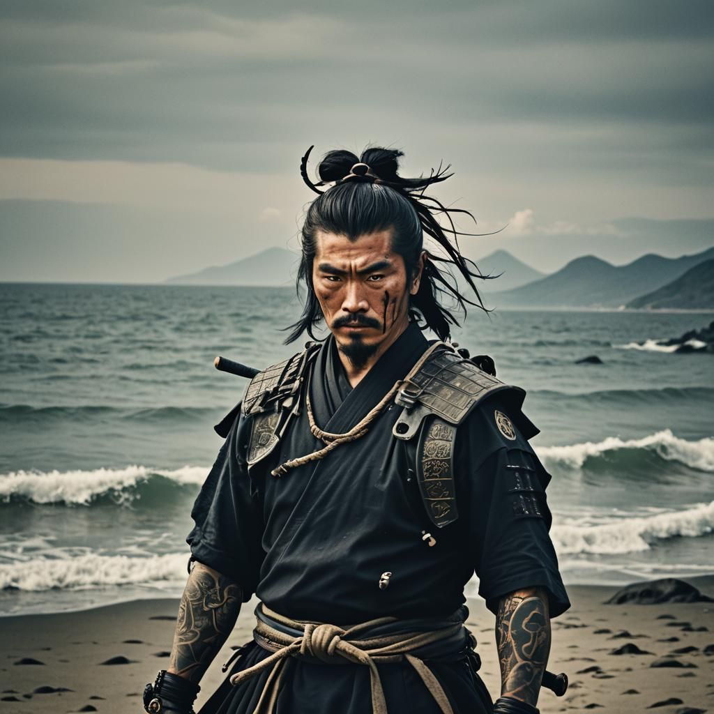 Japanese Samurai Warrior by the Sea