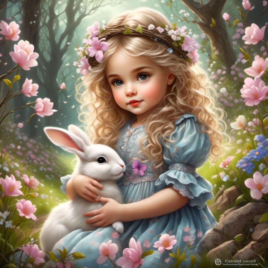 Adorable Girl in Springtime Easter Art