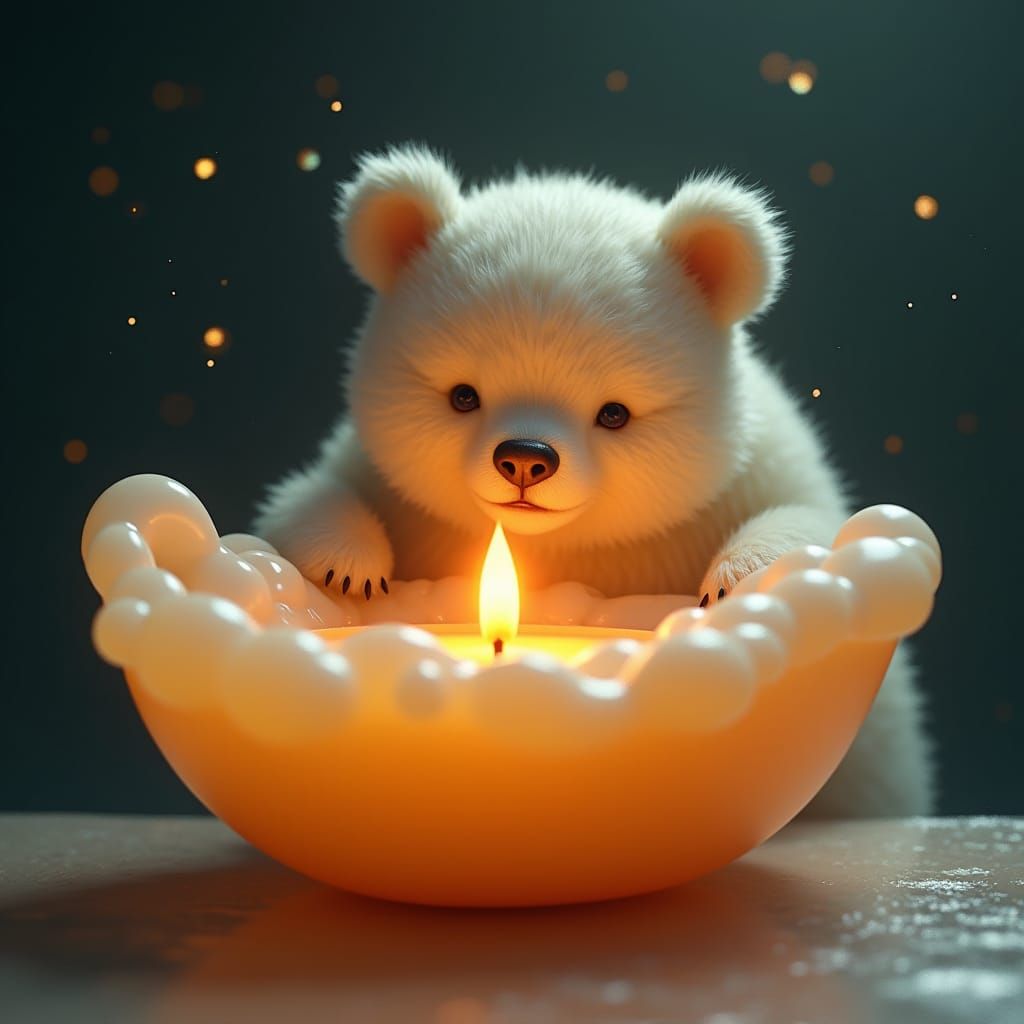 Cloud Candle with Bear in Art Nouveau Style