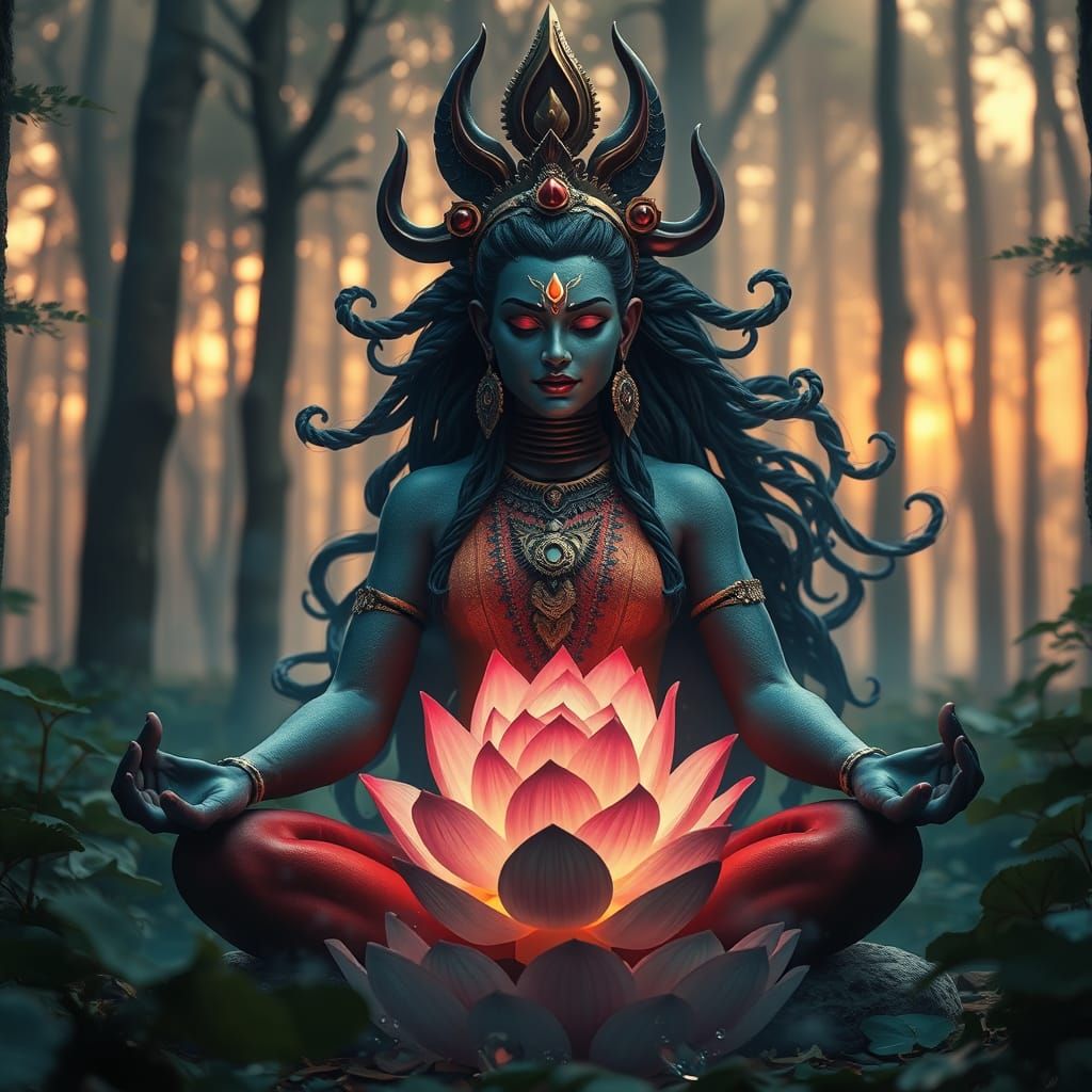 Eremitic Mystic in Lotus Pose, Beset by Kali's Fury