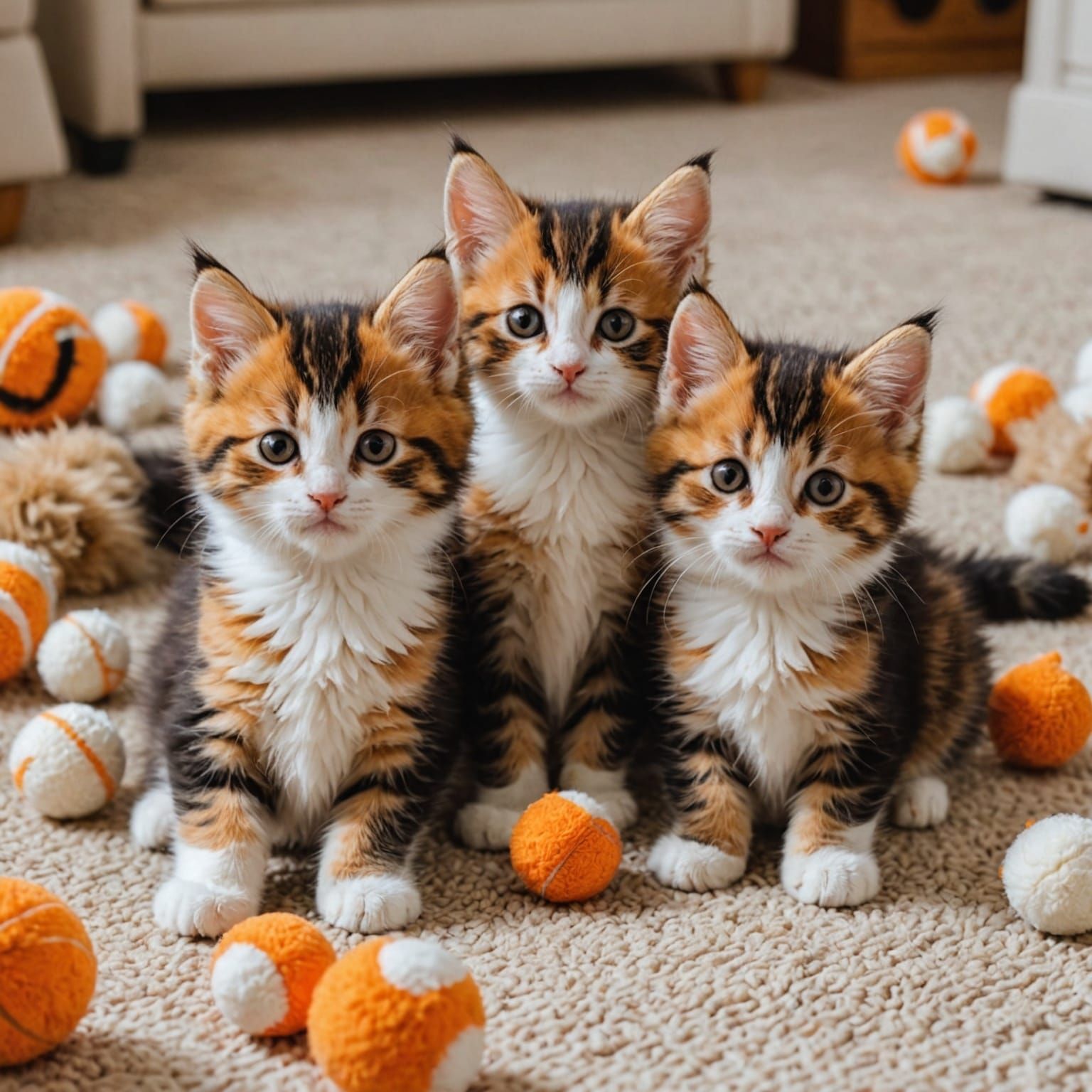 Playful Calico Kittens in Cozy Living Room