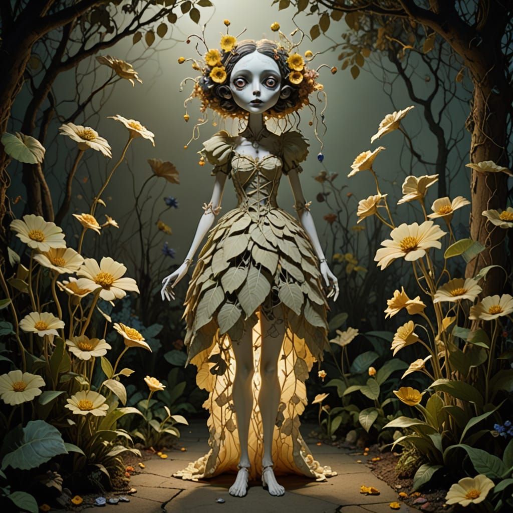 Plant-Human Creature in Surreal Garden