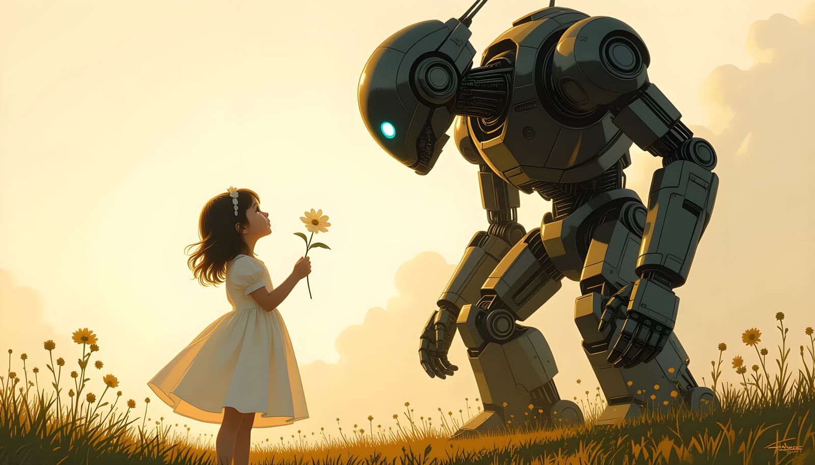 Girl and Robot Silhouette in Horror Style