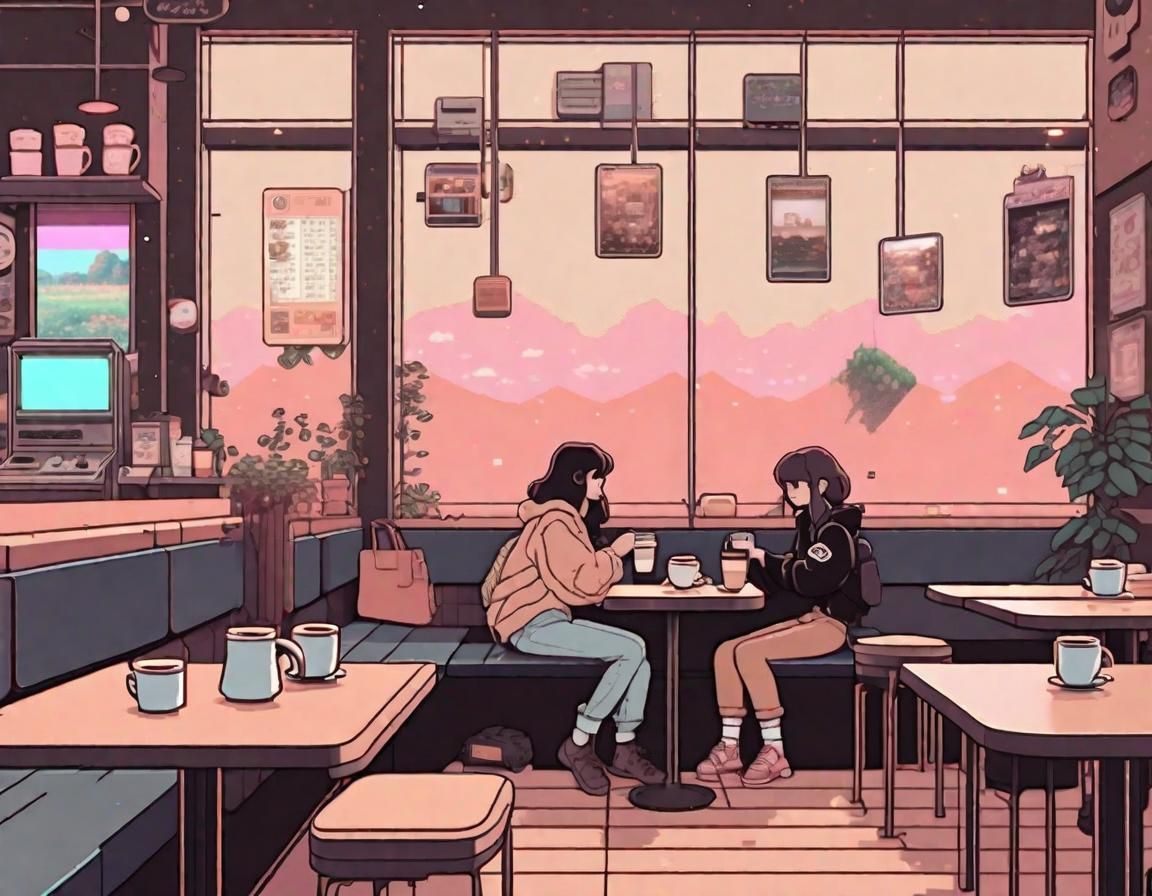 Coffee Talk Nostalgia in Vaporwave Aesthetic