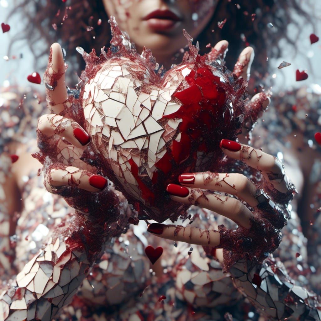 Fragile Heart in Cracked Glass Style
