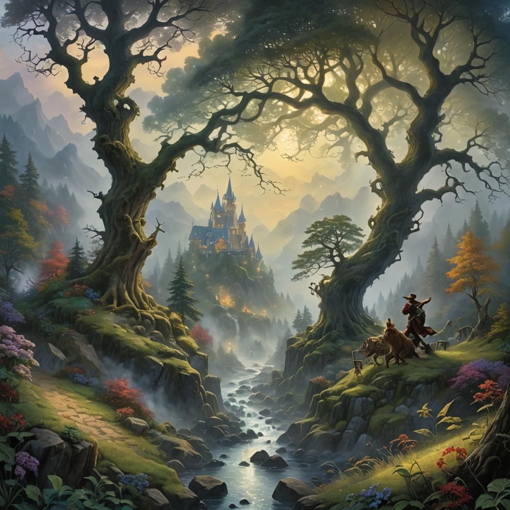 Ethereal Bandersnatch in Misty Fantasy Landscape