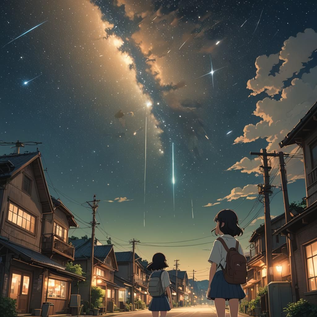 Weeping Stars and Comet Over Small Town