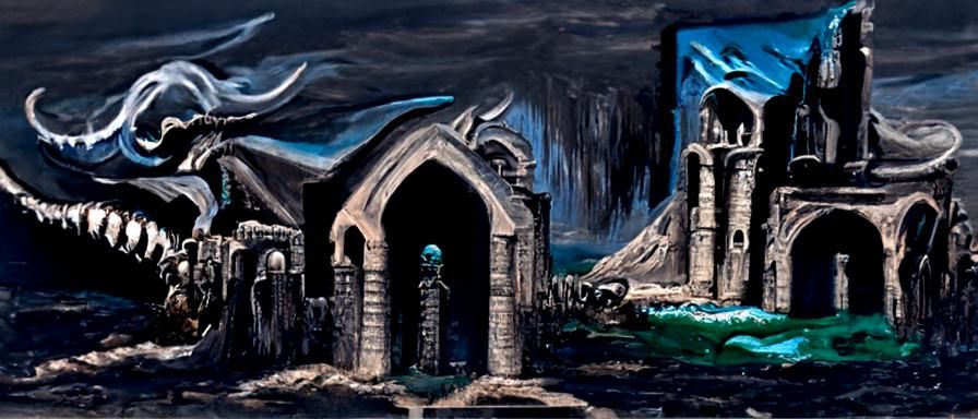 Eldritch Undead Castle: Dark Fantasy Oil Painting