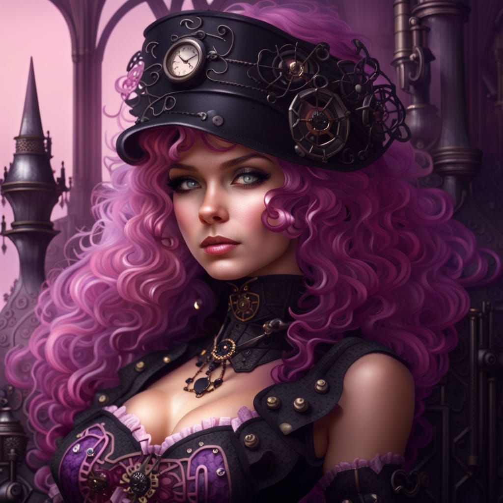 Woman with Pink Hair Lounging in Crystal Castle