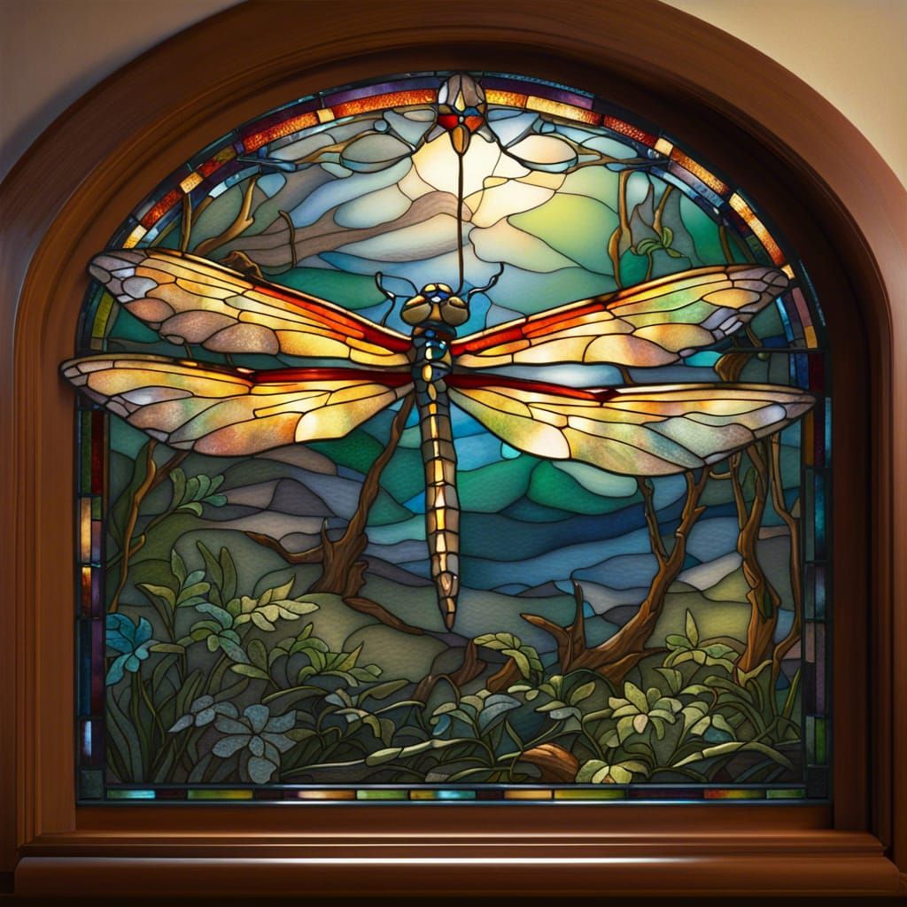 Dragonfly Stained Glass Window in Ethereal Style