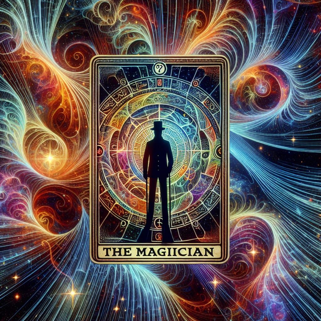 The Magician Tarot Card in Psychedelic Cosmos