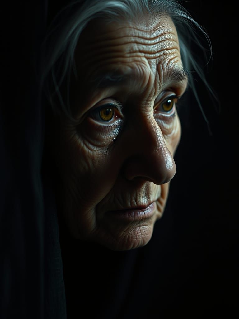 Soulful Tears: An Old Woman in the Style of Rembrandt