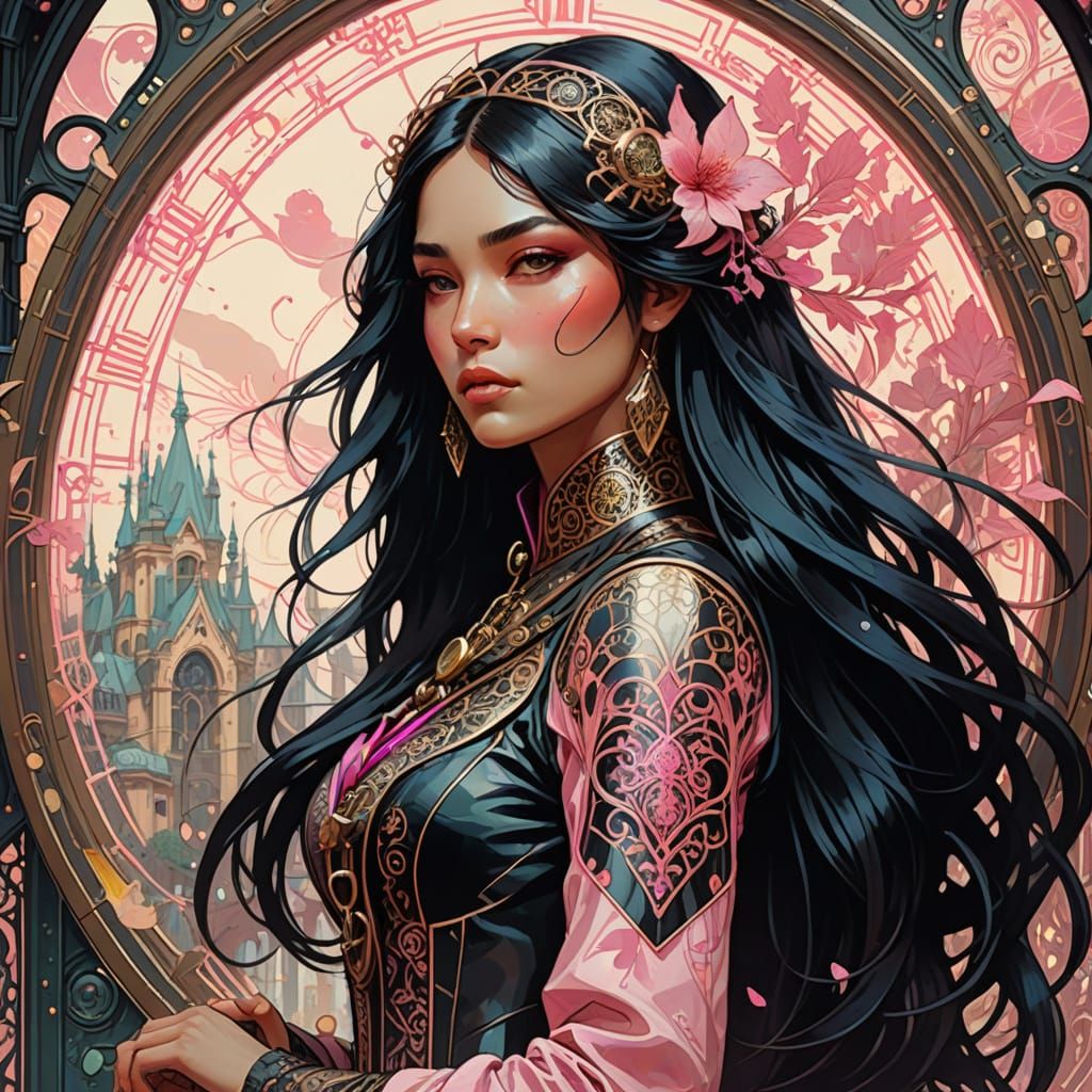 Steampunk Beauty in Alphonse Mucha Style