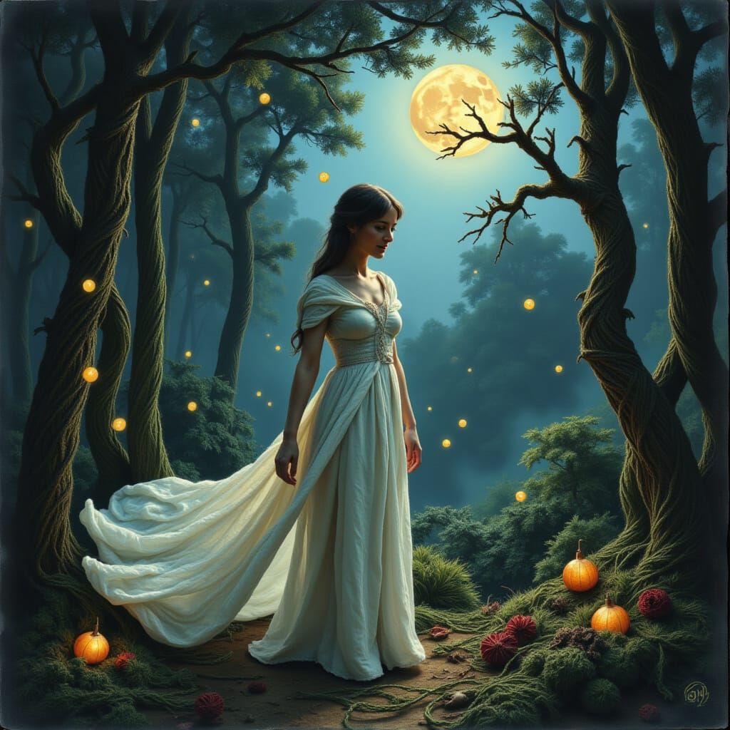 <lora:Yarn Monsters:1.0> a hyper realistic digital painting of fireflys glowing in the night sky above a serene forrest ...