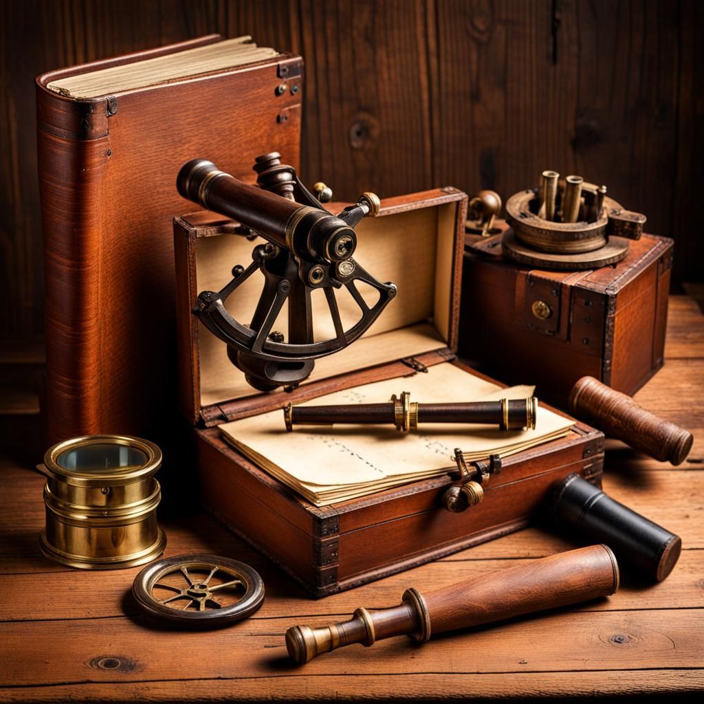 Antique Mariner's Tools on Ship Table
