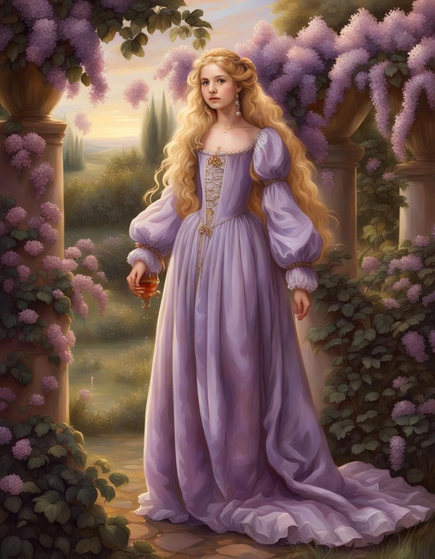 Renaissance Girl in Cherry Garden Portrait