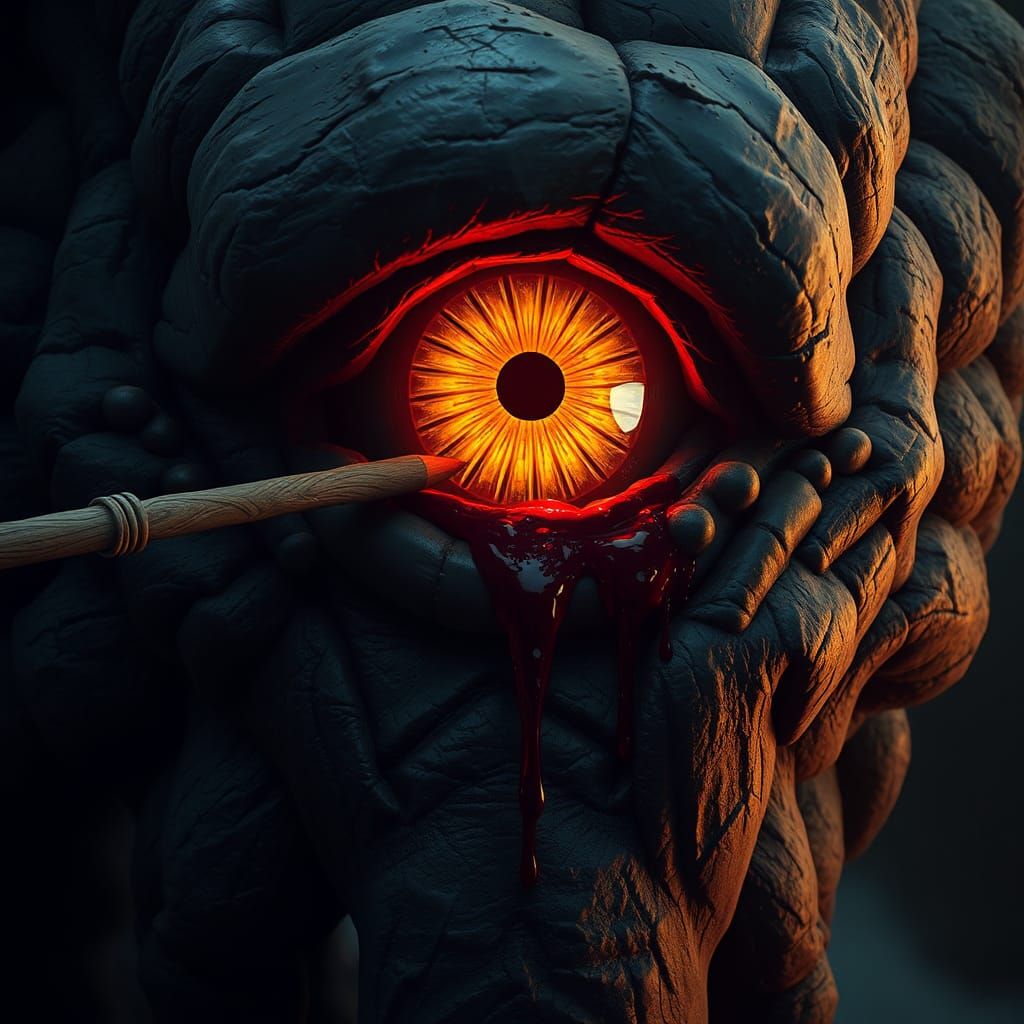 Cyclops Giant Impaled in Eye: Fantasy Concept Art