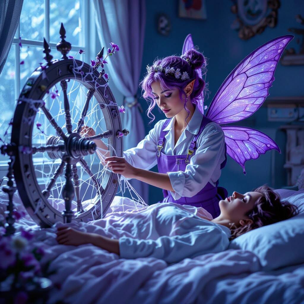 Purple Fairy Weaves Dreams in Hyperdetailed Fantasy Art