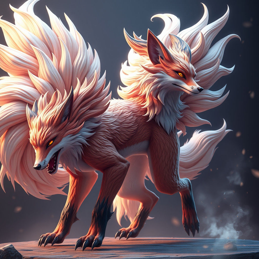 Majestic Nine-Tailed Fox in Anime Style