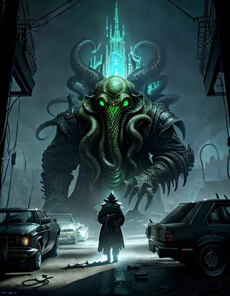 Cthulhu Car Mechanic in Oil Change Garage