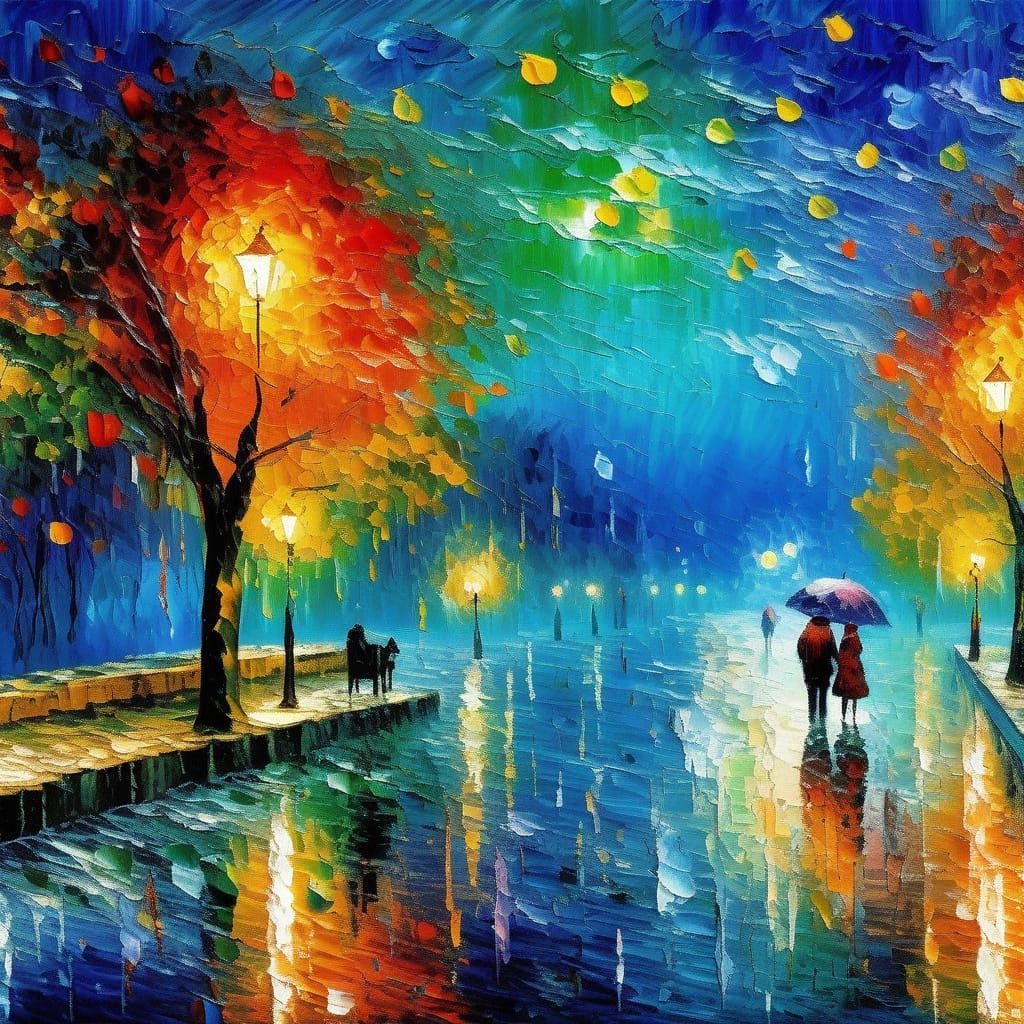 Vibrant Winter Scene in Impasto Oil Painting Style