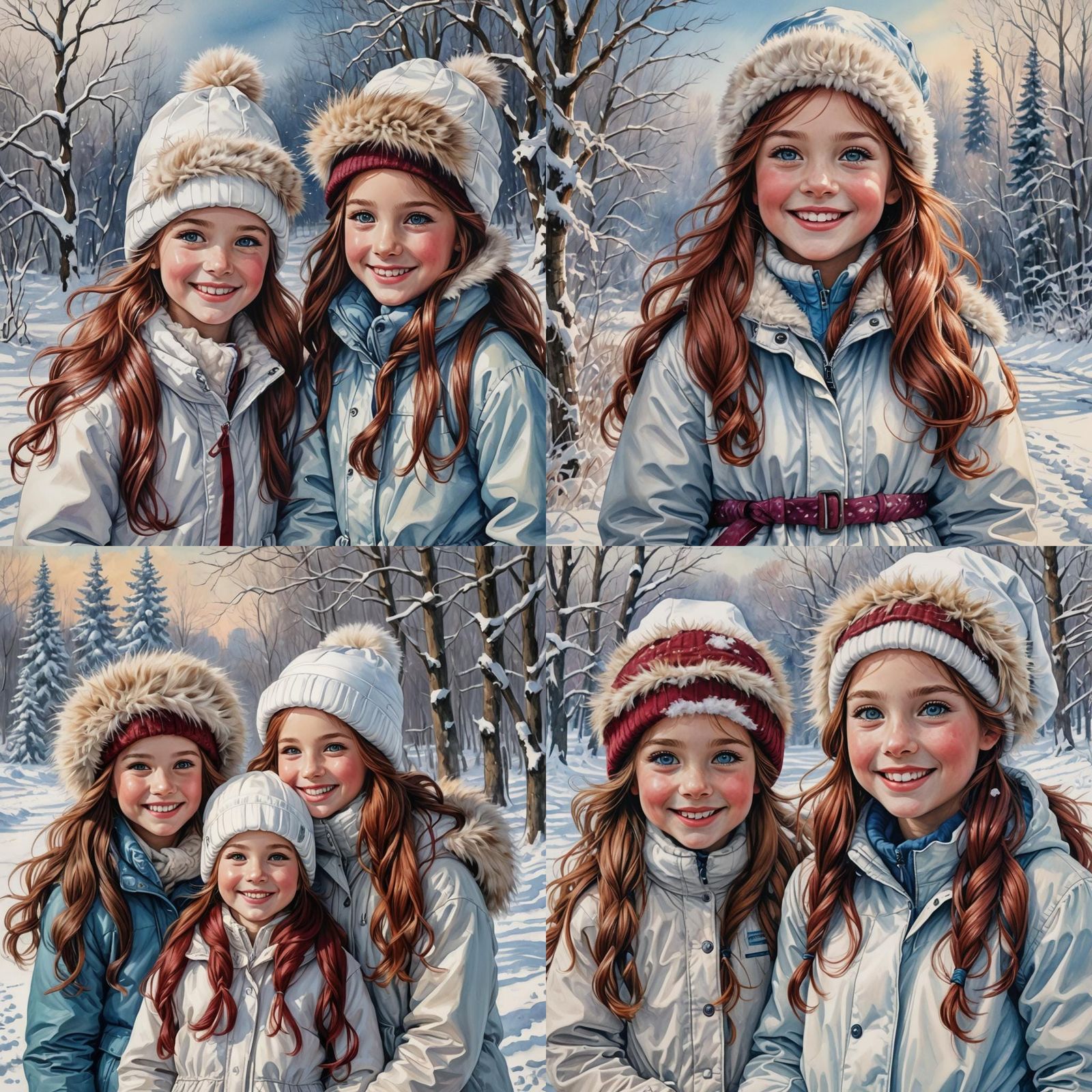 Winter Girls in Impressionist Colored Pencil Style