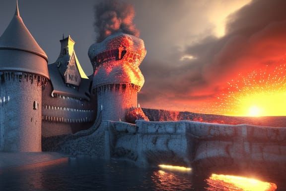 Fantasy ice castle moat of lava