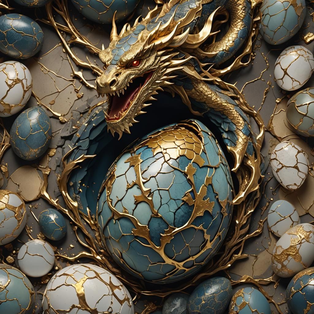 Kintsugi Dragon Egg: Digital Matte Painting
