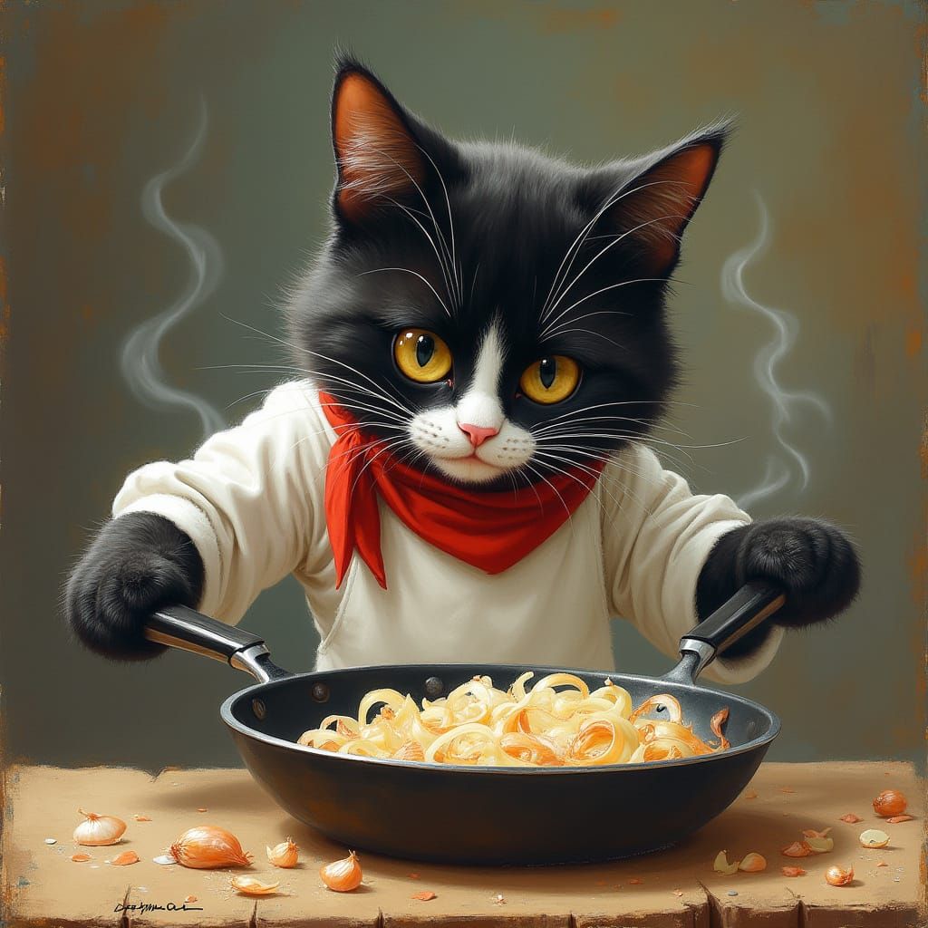 Whiskered Feline Chef in Adorable Concentration