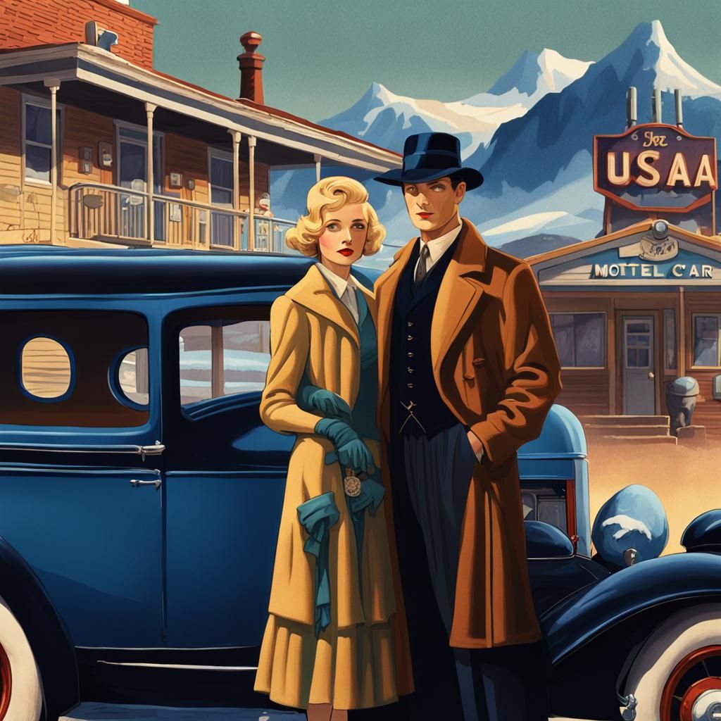 1930s Blonde Woman in Corset by Vintage Car