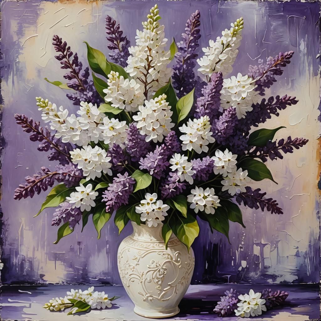 A beautiful bouquet of white and purple lilacs