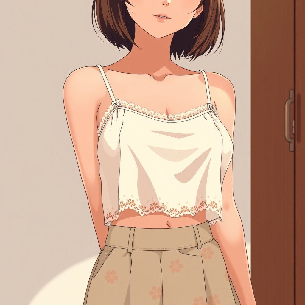 Cream Lace Top and Floral Skirt in Manga Style