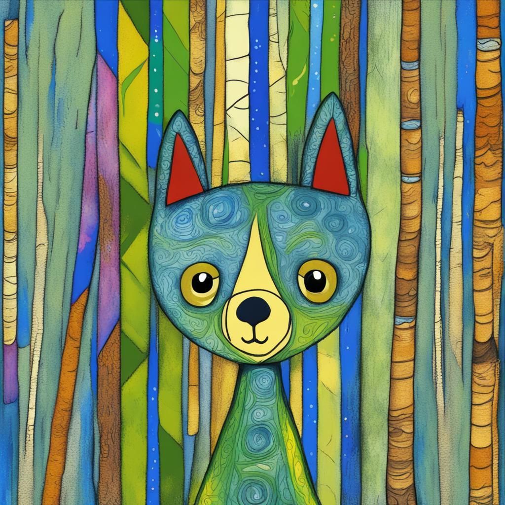 Adorable Bear Cub with Green Eyes in Art Brut