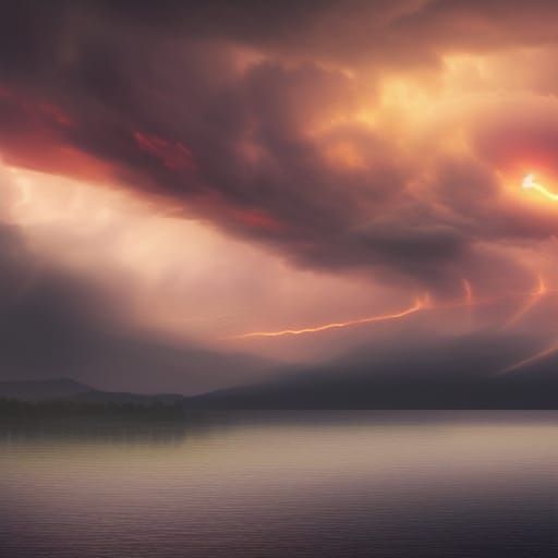 Epic Orange Storm Over Night Lake