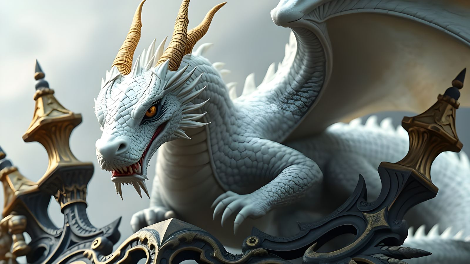 White and Gold Dragon Fantasy Guild Emblem