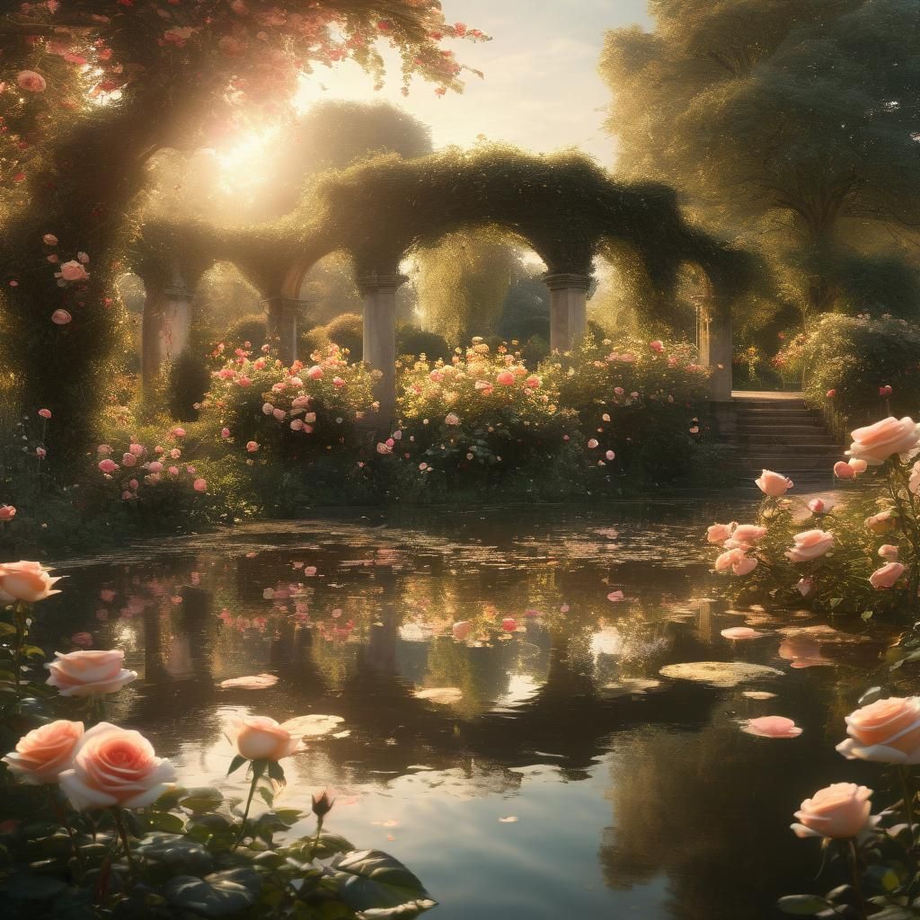 Cinematic English Country Garden in Golden Hour