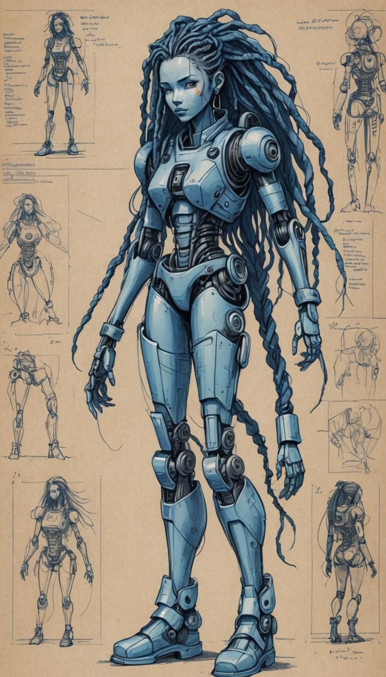 Sci-Fi Robot Woman: Disney-Style Architectural Sketch