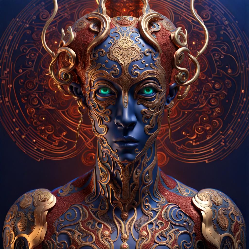 Ornate 3D Humanoid Figure with Glowing Energy