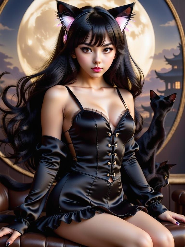 Feline Goddess Dances Under Moonlight
