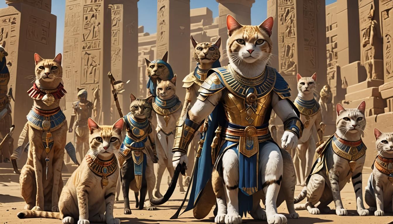 Cats as Egyptian Pharaohs in Epic Hunt: Anime Art