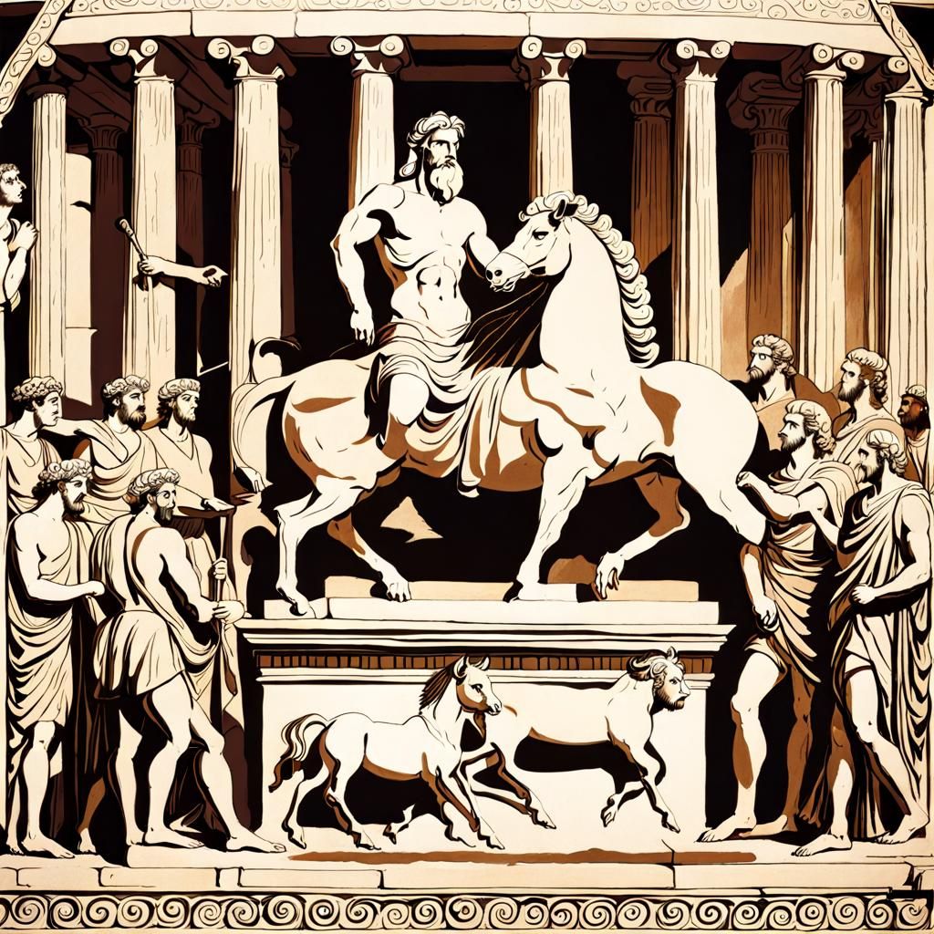 A centaur, Chiron,instructing young princes of ancient Greece on governance.