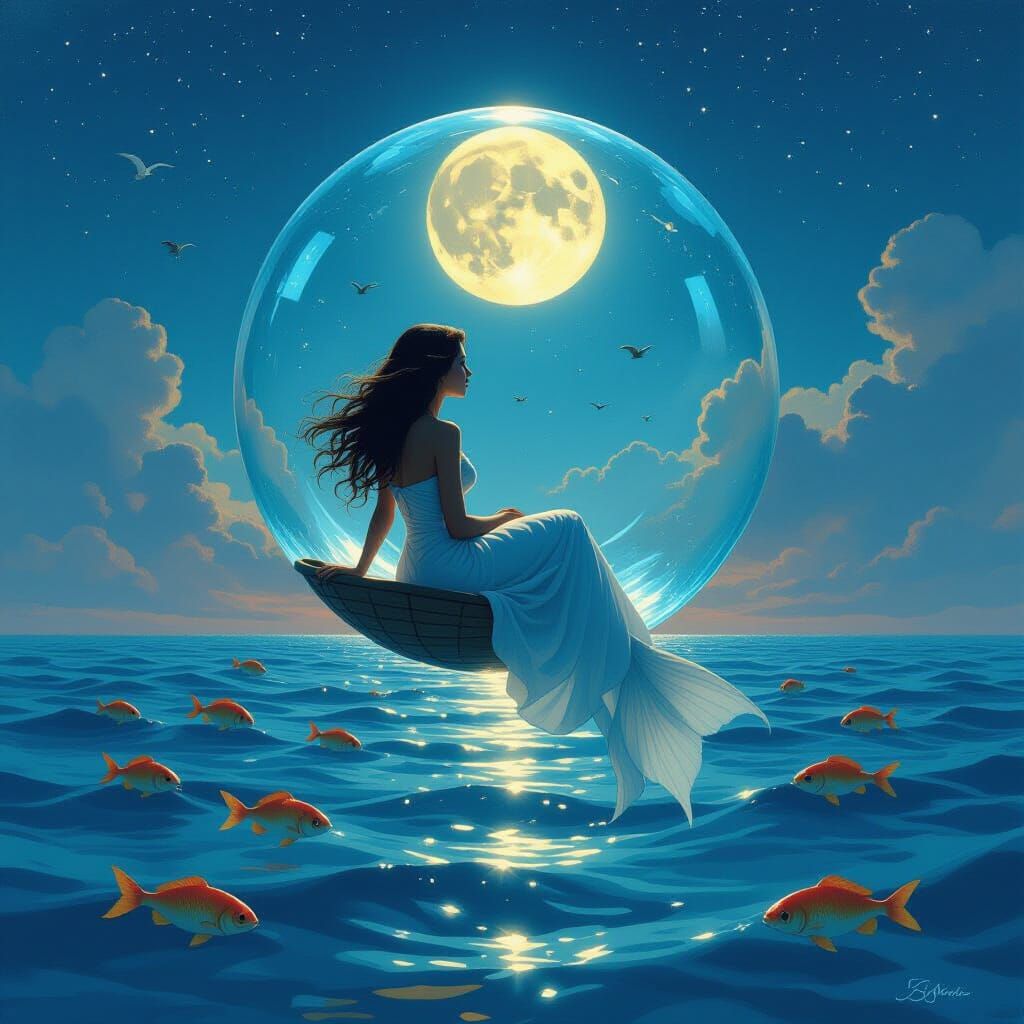 Mermaid in Bubble Floating Over Red Sea