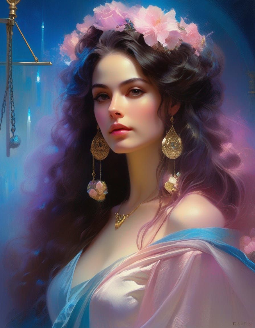 Libra Queen: Elegant Zodiac Portrait in Digital Art Style